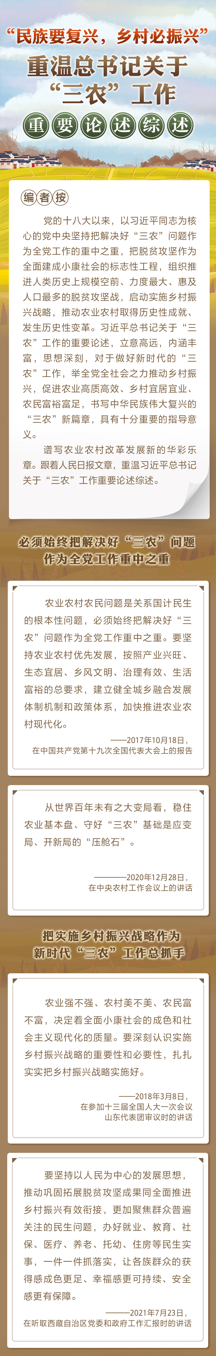 “民族要復(fù)興，鄉(xiāng)村必振興” 重溫總書記關(guān)于“三農(nóng)”工作重要論述綜述