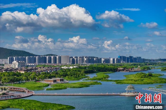 資料圖：航拍蘇州太湖湖濱國(guó)家濕地公園，藍(lán)天碧水生態(tài)美。 泱波 攝