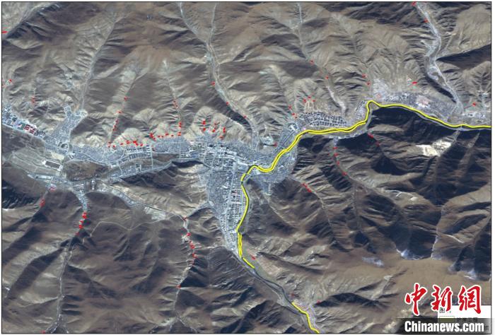 玉樹災后重建區(qū)地質災害治理工程和防洪工程監(jiān)測結果。中科院空天院 供圖